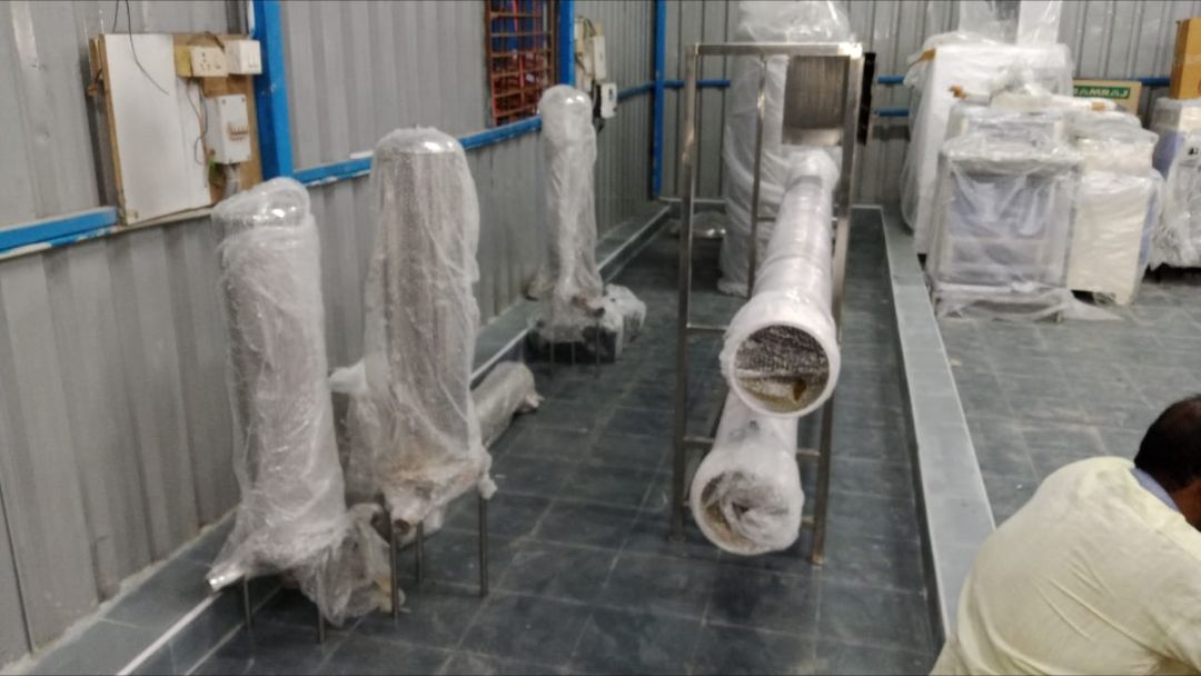 RO membrane housings and pre-treatment vessels ready for installation – PureFlux Engineering, Chennai