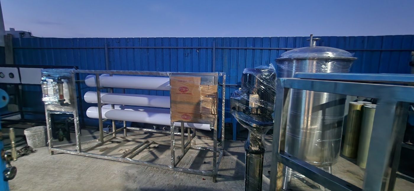 RO skid, high-pressure pump and SS tank packed for dispatch – PureFlux Engineering, Chennai
