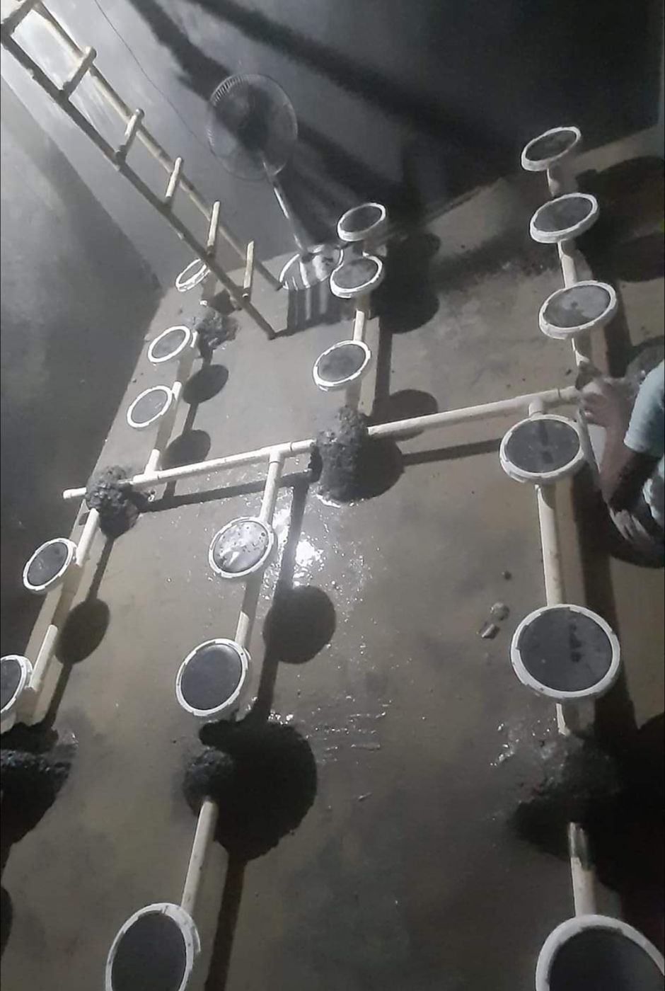 Fine-bubble diffuser grid installed in an STP aeration tank – PureFlux Engineering, Chennai
